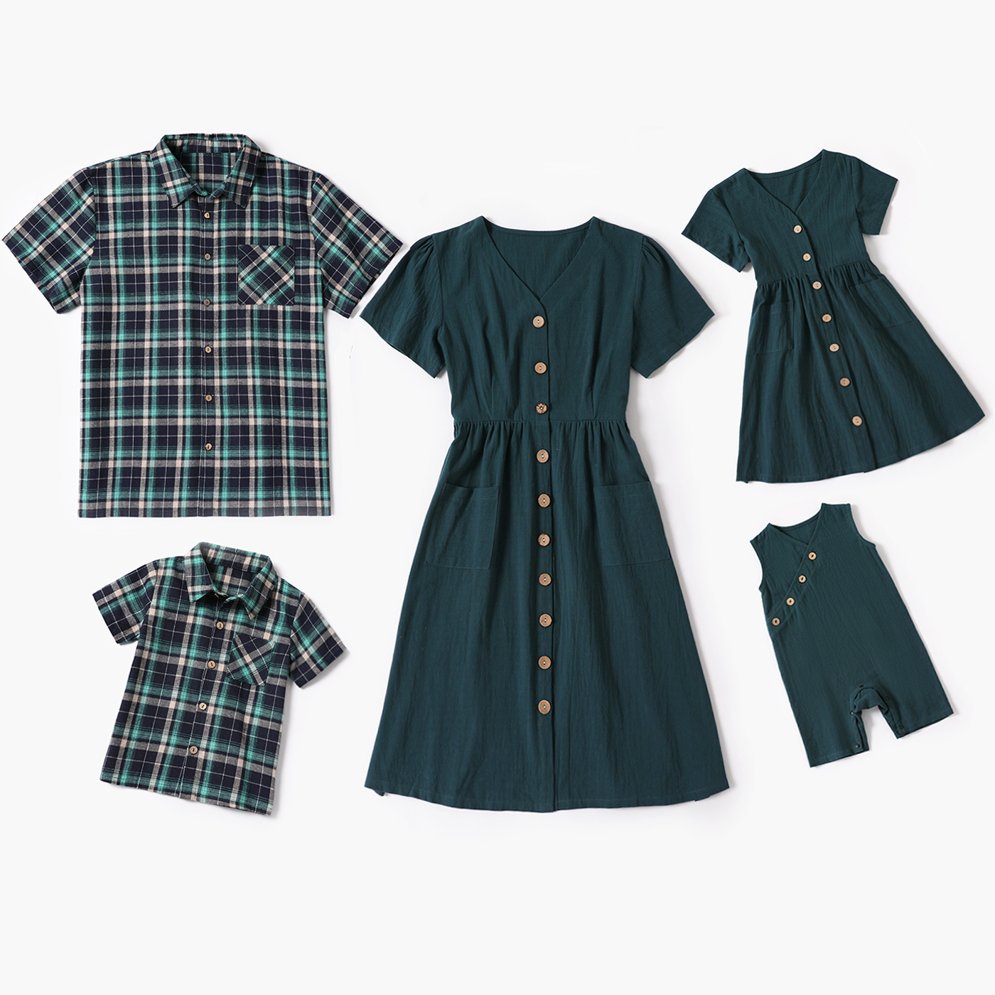 100% cotton family matching short-sleeve dresses and retro plaid t-shirts sets