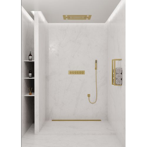 Thermostatisch Douchepaneel Met Led Hoofddouche 800X600 Mm - Geborsteld Goud