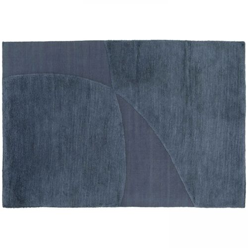 Oviala Rechthoekig Wollen Tapijt Met Handgeweven Blauw Patroon, 160 X 230 Cm
