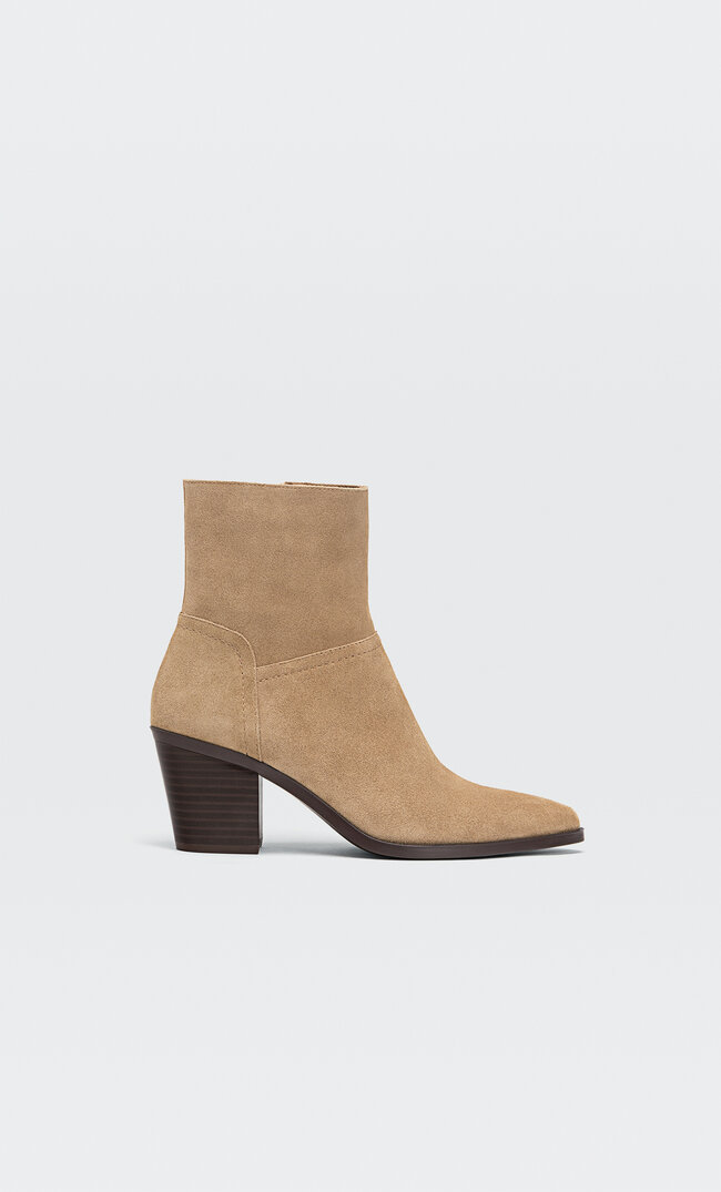 Stradivarius Suede Rustic-Style Ankle Boots Beige 6