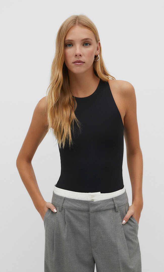 stradivarius polyamide halter neck bodysuit  black xs