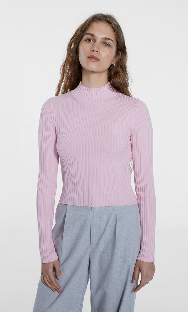 stradivarius high neck knit jumper  pastel pink m