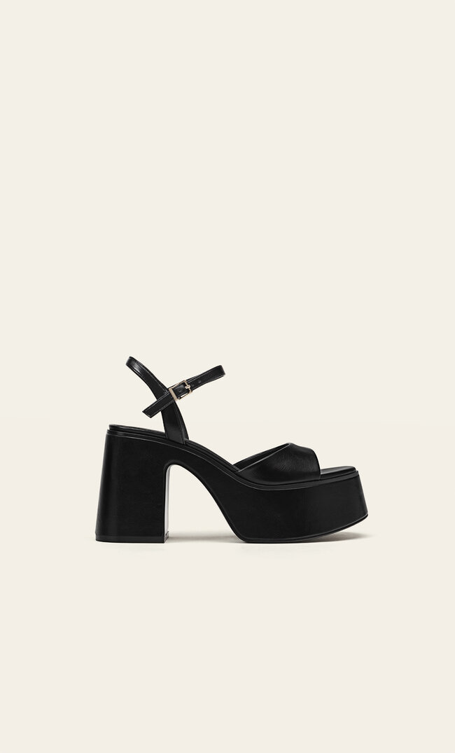 stradivarius high-heel platform sandals  black  3