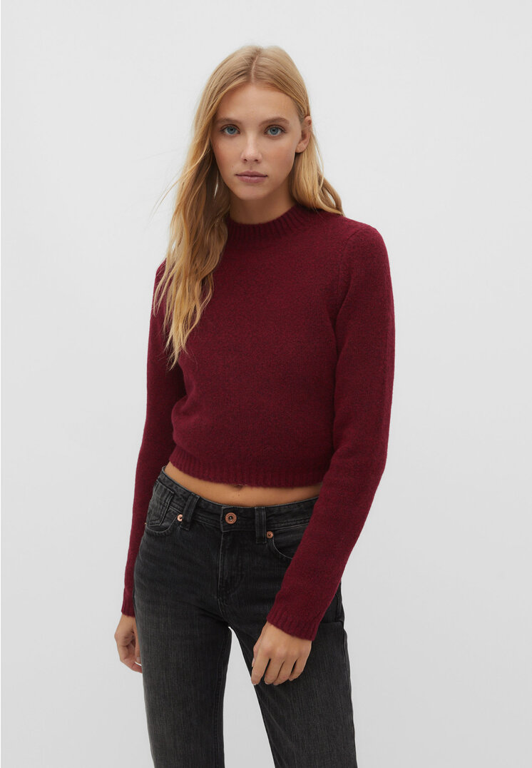 Stradivarius Soft-Touch Cropped Sweater  Burgundy Xs