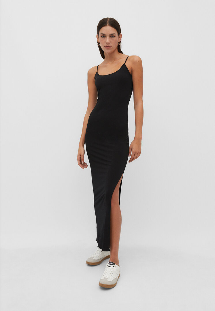 Stradivarius Long Fitted Strappy Dress  Black L