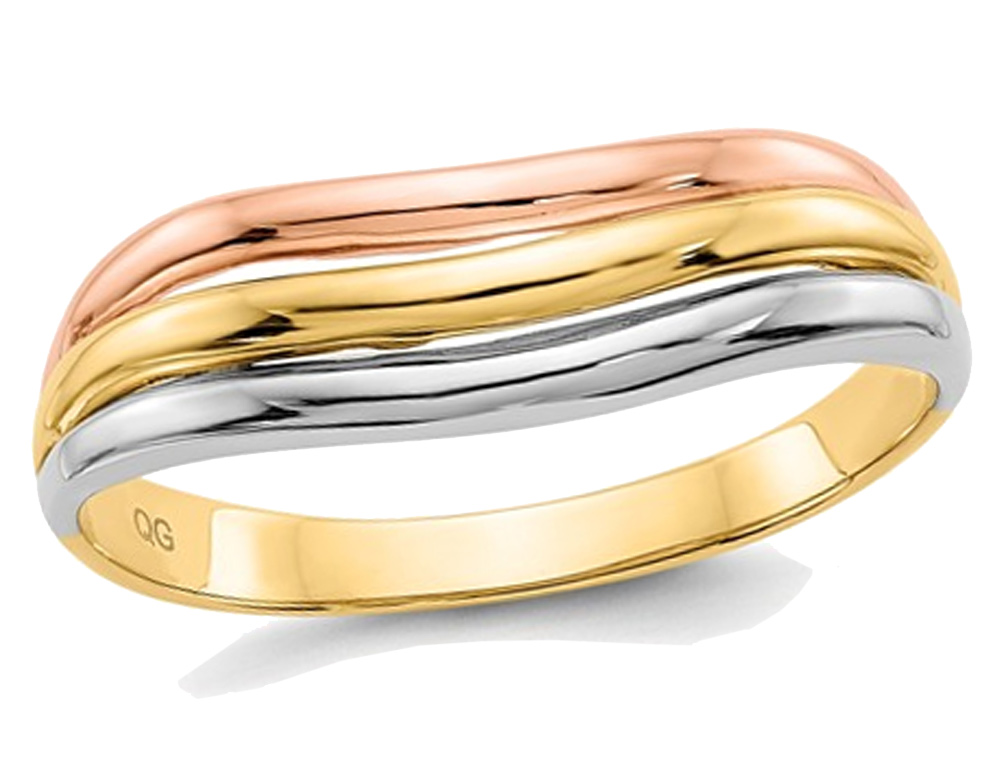 14K Yellow, White And Rose Pink Gold Fancy Band Ring