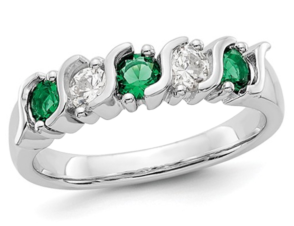 2/5 Carat (Ctw) Natural Emerald Ring In 14K White Gold With Diamonds