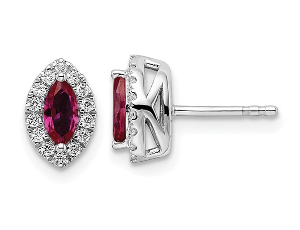7/10 Carat (Ctw) Lab-Created Ruby Halo Earrings In 14K White Gold Earrings With Lab-Grown Diamonds