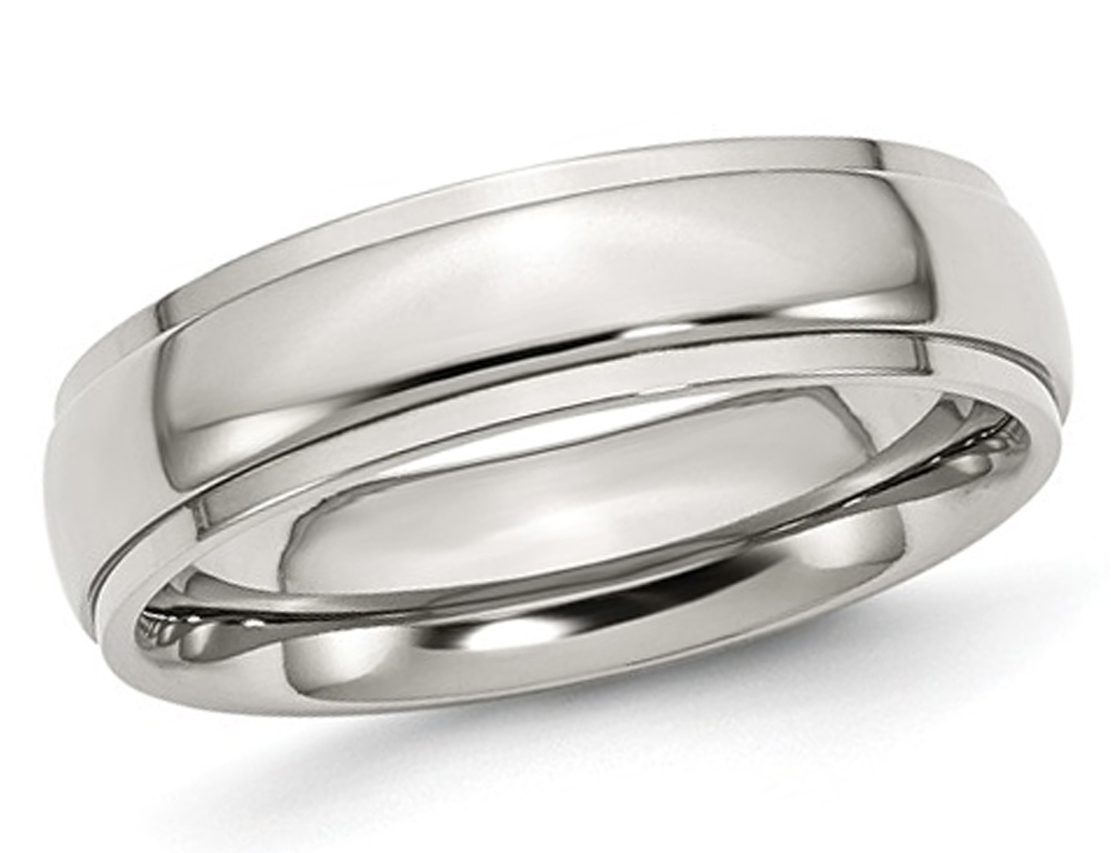 Mens Chisel 6Mm Stainless Steel Ridged Wedding Band Ring