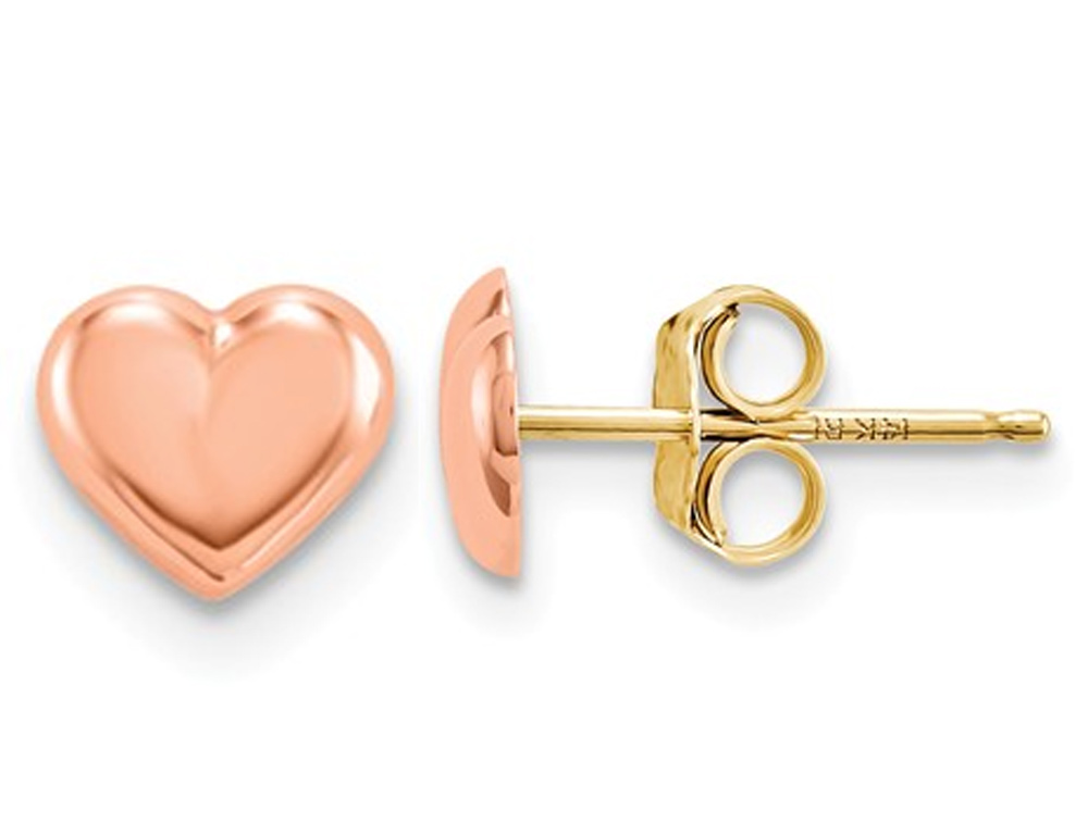 14K Rose Pink Gold Polished Baby Heart Earrings