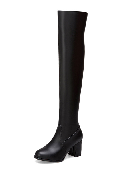 Thigh High Boots Womens Round Toe Chunky Heel Over The Knee Boots