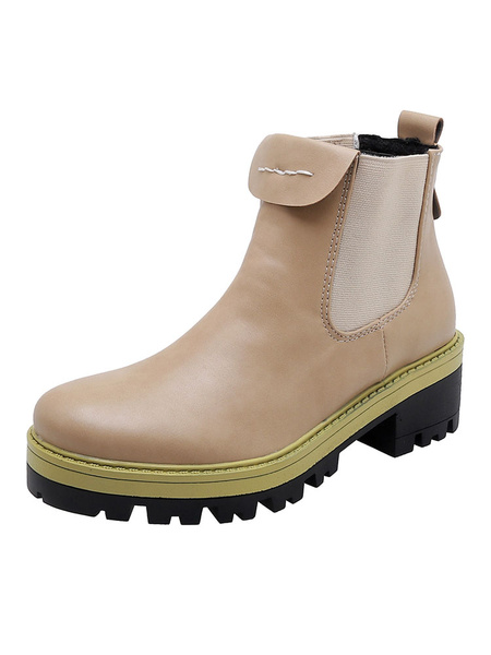 Women Ankle Boots Pu Leather Yellow Round Toe 2 Chelsea Boots