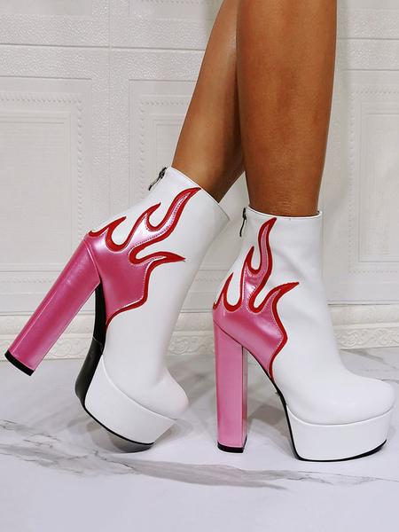 Women's Flame Platform Chunky Heel Ankle Boots